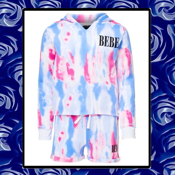 BEBE Girls Tie-Dye Hoodie & Drawstring Shorts Set 7/8 - Picture 2 of 10